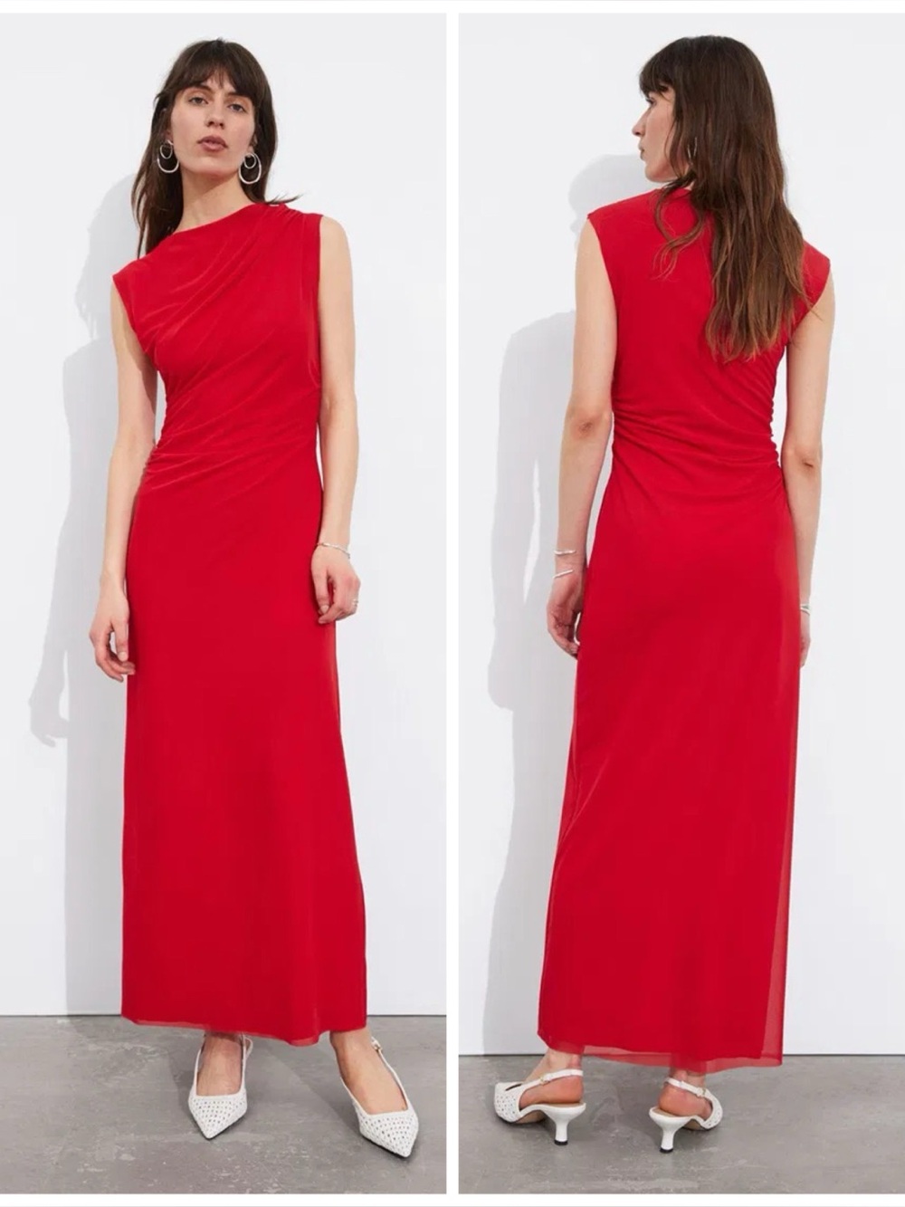 & other stories Draped Sleeveless Midi Dress in Red